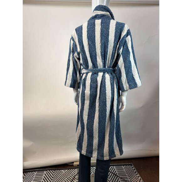 Nautica Vintage 80s Blue & White Striped 100% Cotton Robe One Size Made In Turke - Picture 9 of 16